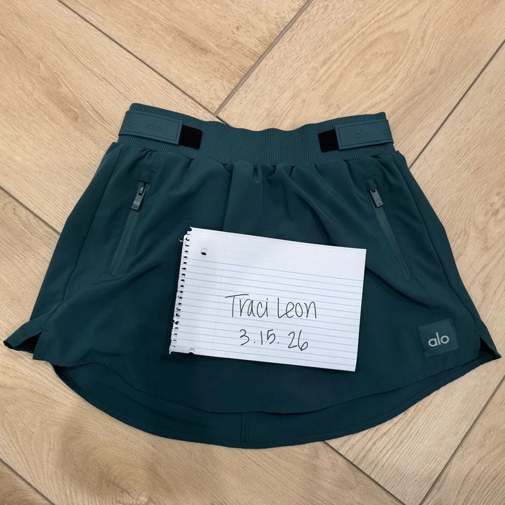 ALO Yoga Teal Green Mini Skirt with Cozy Fleece Interior